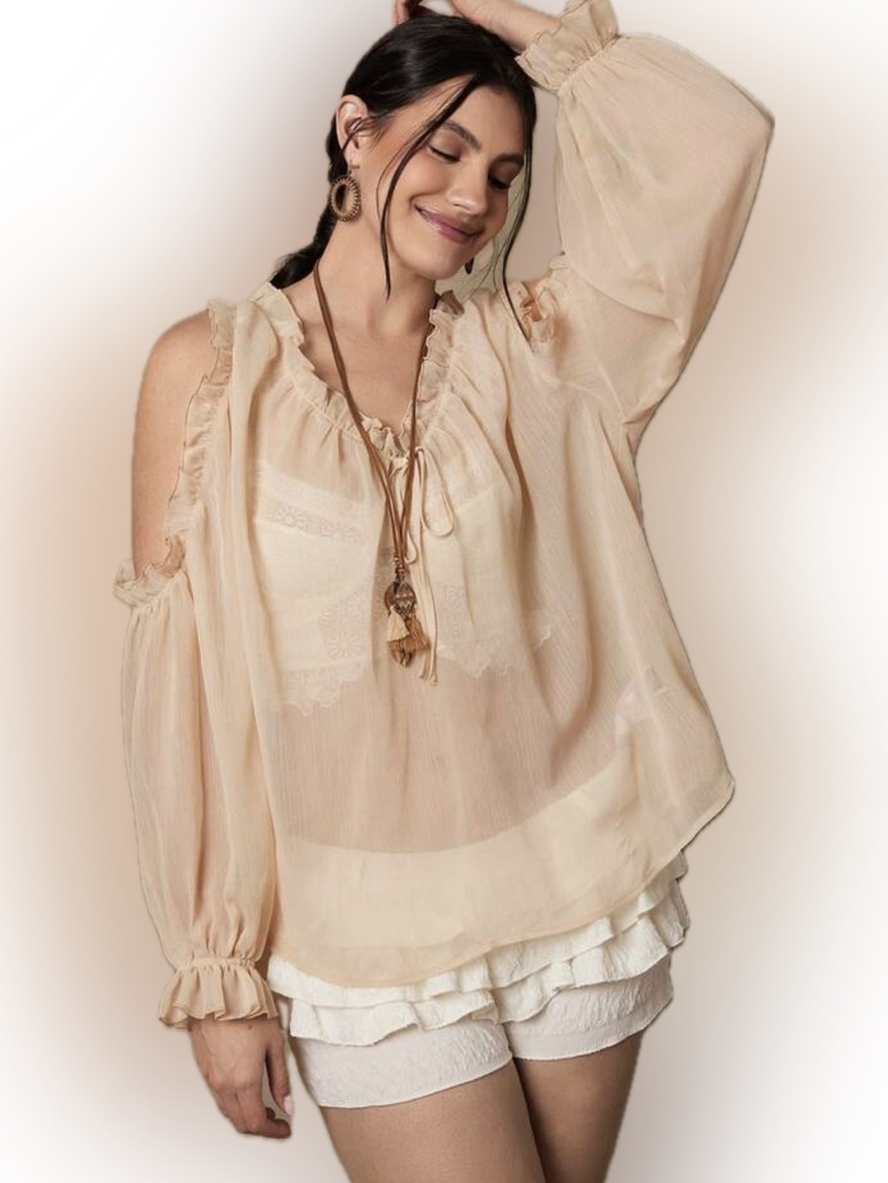 🩰 PLUS Sheer Ruffle Boho Blouse🩰